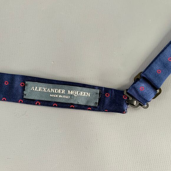 ALEXANDER MCQUEEN Navy Red Circles Silk Bow Tie - Picture 4 of 5